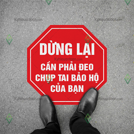 DS_046A, tấm dán sàn khu vực cần đeo chụp tai bảo hộ