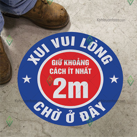 DS_091A, tấm dán sàn vui lòng chờ ở đây và giữ khoảng cách ít nhất 2m
