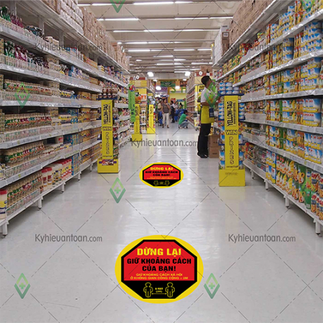 DS_093A, tấm dán sàn vui lòng giữ khoảng cách