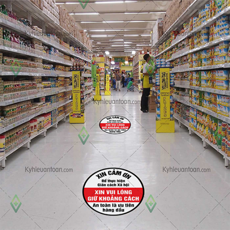 DS_094A, tấm dán sàn vui lòng giữ khoảng cách