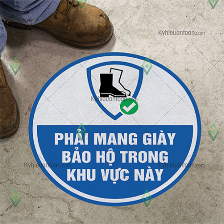DS_124A, tấm dán sàn phải mang giày bảo hộ trong khu vực này
