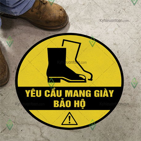 DS_125A, tấm dán sàn cảnh báo phải mang giày bảo hộ