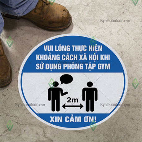 DS_141A, tấm dán sàn vui lòng thực hiện khoảng cách xã hội khi sử dụng phòng tập gym