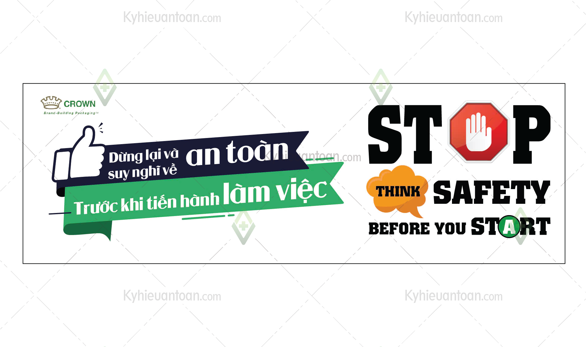 Banner dừng lại và suy nghĩ về an toàn trước khi tiến hành làm việc
