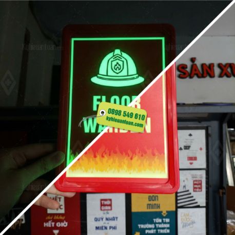 FDQ-01A_Decal dạ quang Floor Warden nội dung 2 mặt in UV