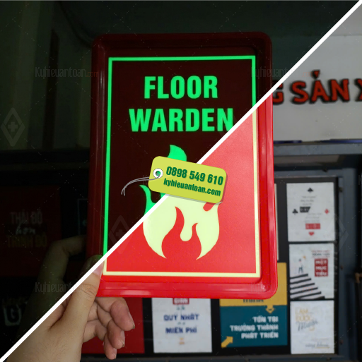 FDQ-01B_Decal dạ quang Floor Warden nội dung 2 mặt in UV